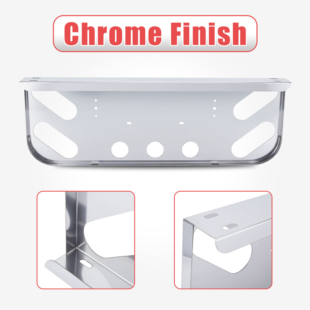34" Chrome Stainless Steel Rear Center License Plate Panel for Semi Trucks – 4 Round + 4 Oblong Light Cutouts (PR-9003SS)