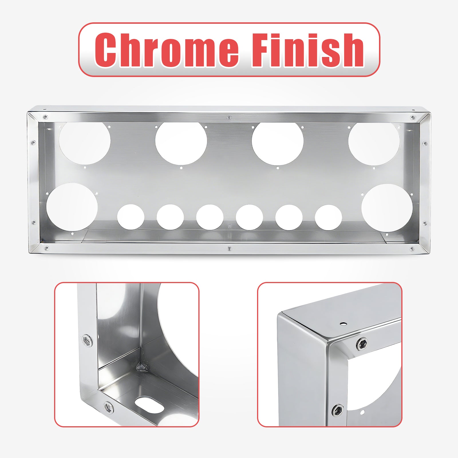 34" Chrome Stainless Steel Rear Center Light Panel for Semi Trucks – 6 Large + 6 Small Light Cutouts (PR-9006SS)