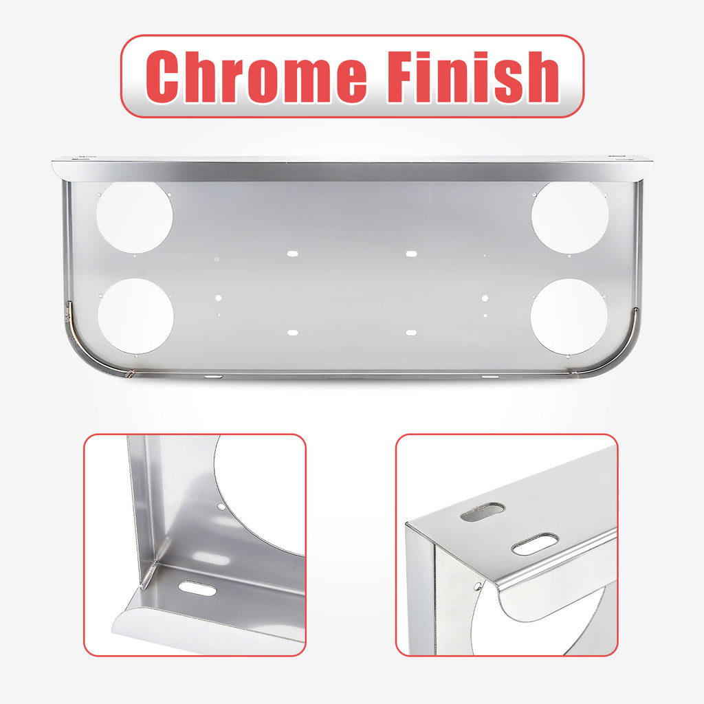 34" Chrome Stainless Steel Rear Center License Plate Panel for Semi Trucks – 4 Large 4" Light Cutouts (PR-9004SS)