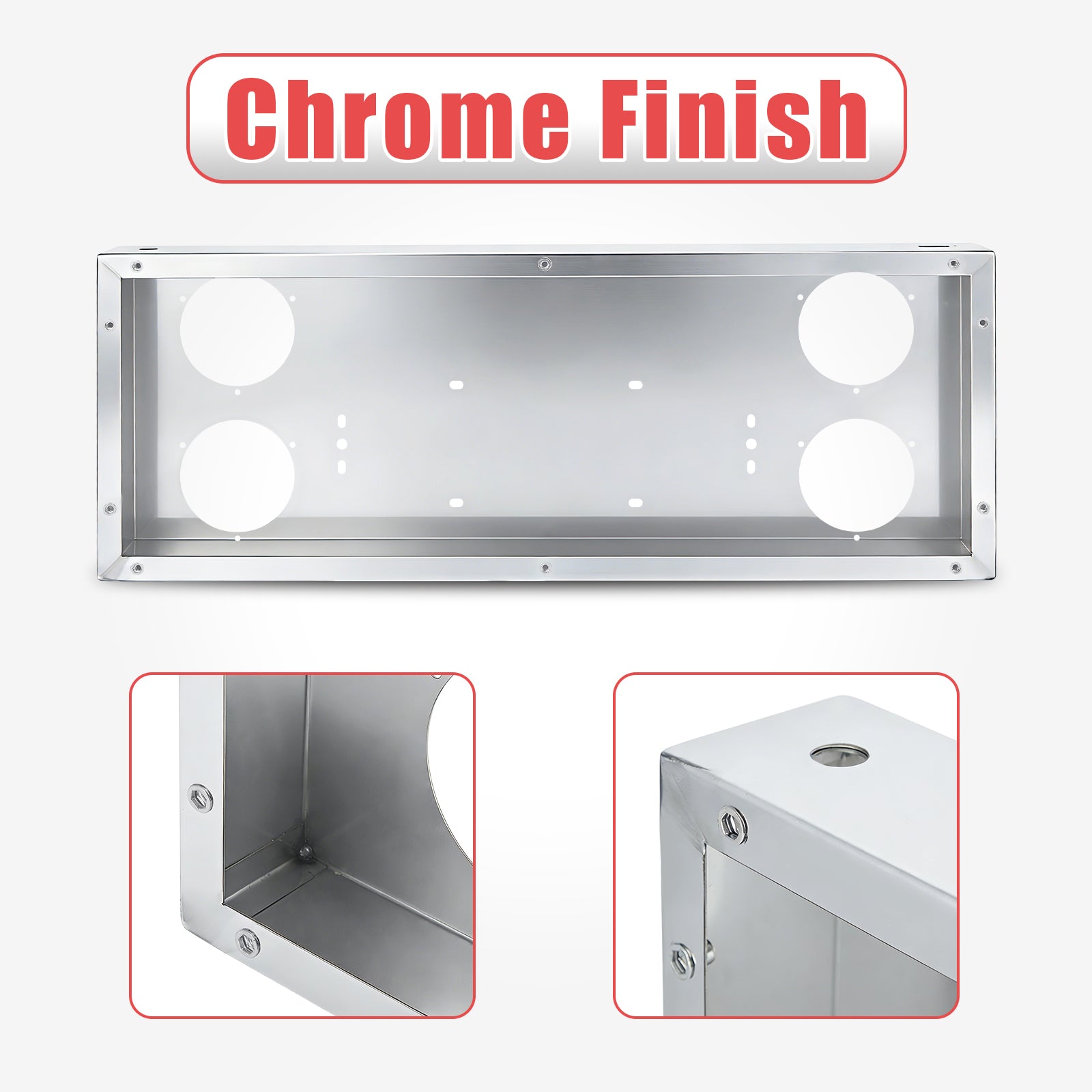 34" Chrome Stainless Steel Rear Center Light Panel for Semi Trucks – 4 Large 4" Corner Lights (PR-9010SS)