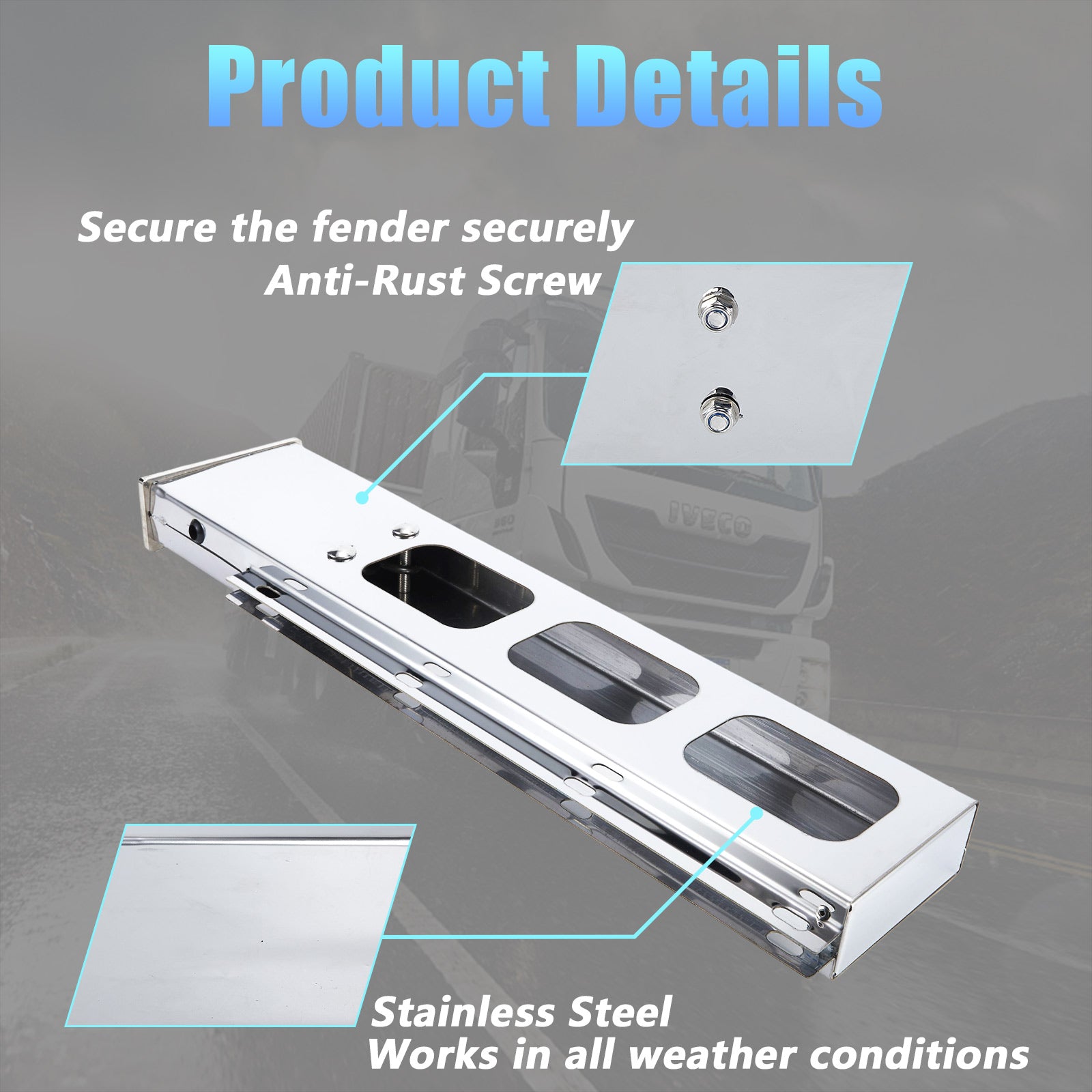 Polished Stainless Mud Flap Bracket Light Housing – Tall Pill-Shape Cutouts – Pair