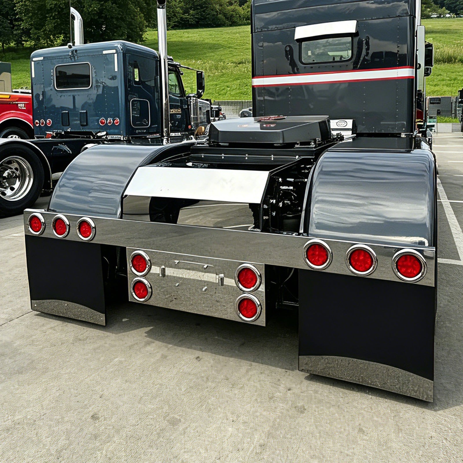 92" Chrome Stainless Steel Rear Center Light Panel for Semi Trucks – 6 Light Cutouts (PL-9021SS)