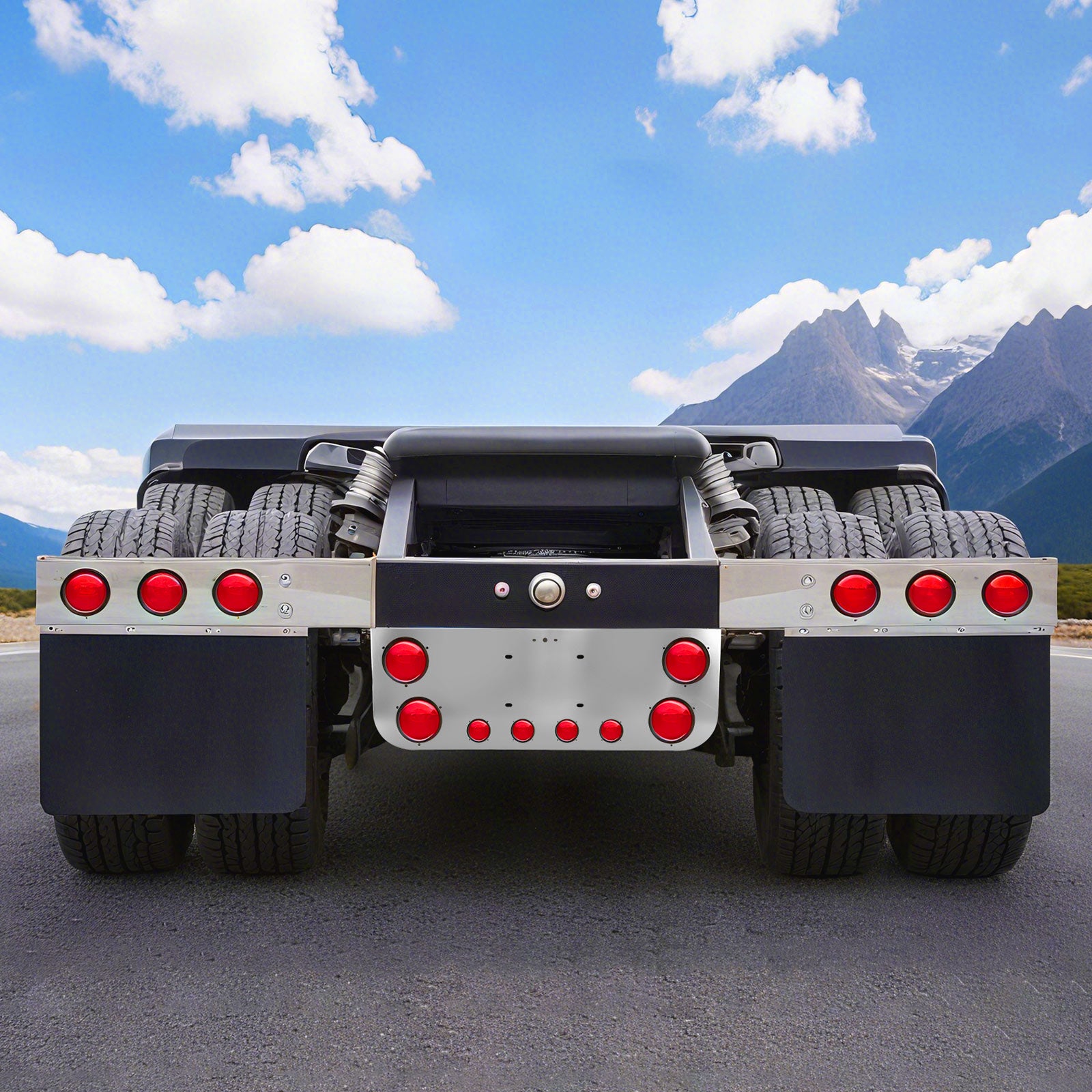 34" Chrome Stainless Steel Rear Center License Plate Panel for Semi Trucks – 6 Light Cutouts (PR-9002SS)