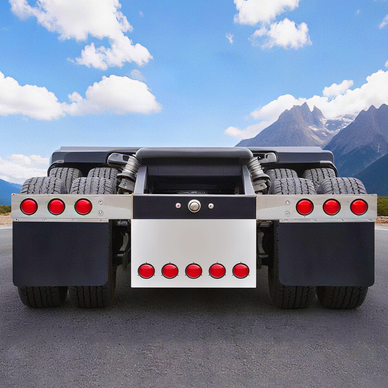 33" Chrome Stainless Steel Tall Rear Light Panel for Semi Trucks – 5 Large 4" Light Cutouts (PR-9011SS)