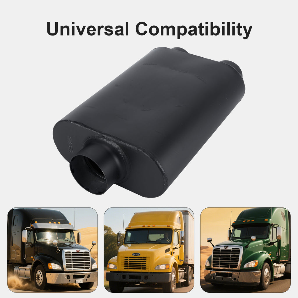 Black Chambered Performance Muffler – Standard Body, Single-In / DUAL-Outlet (PL-173D25BK-A44)