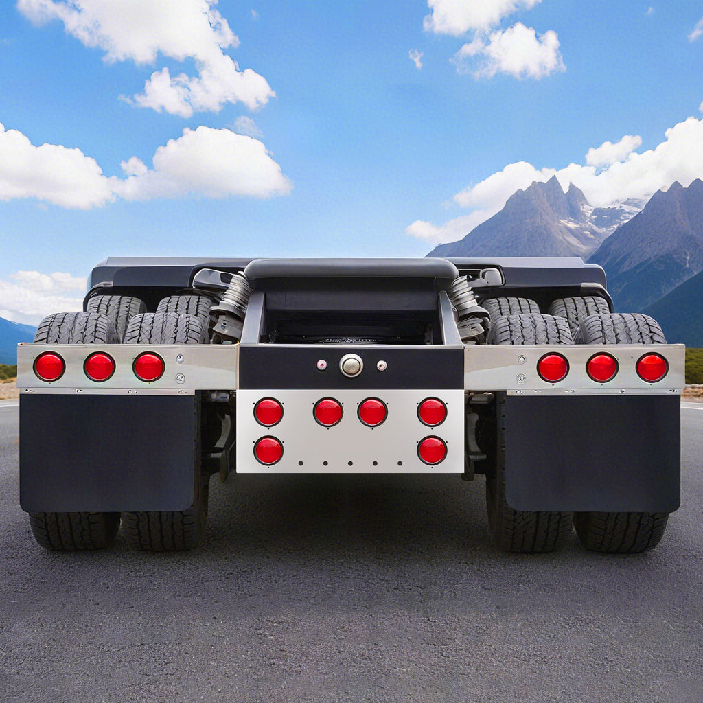 34" Chrome Stainless Steel Rear Center Light Panel for Semi Trucks – 6 Large + 5 Mini LED Cutouts (PR-9008SS)