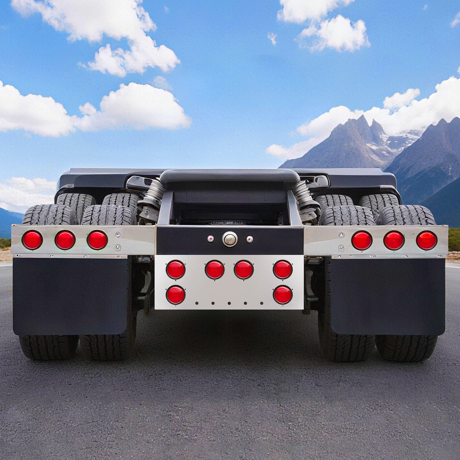 34" Chrome Stainless Steel Rear Center Light Panel for Semi Trucks – 6 Large + 5 Mini LED Cutouts (PR-9008SS)
