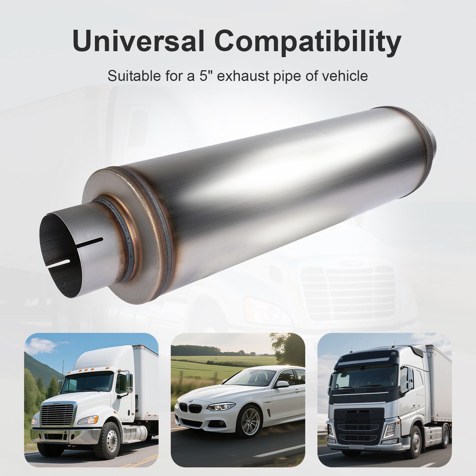 Heavy-Duty Cylindrical Stainless Muffler – Slip-Fit, 30" Body – 4", 5" (J Series)