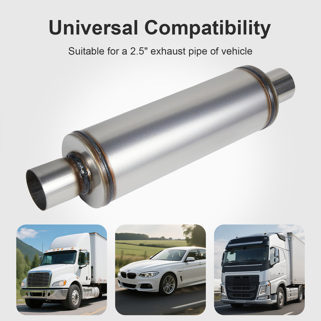 Cylindrical Stainless Chambered Muffler – Textured Finish – 2.25", 2.5" (J Series)