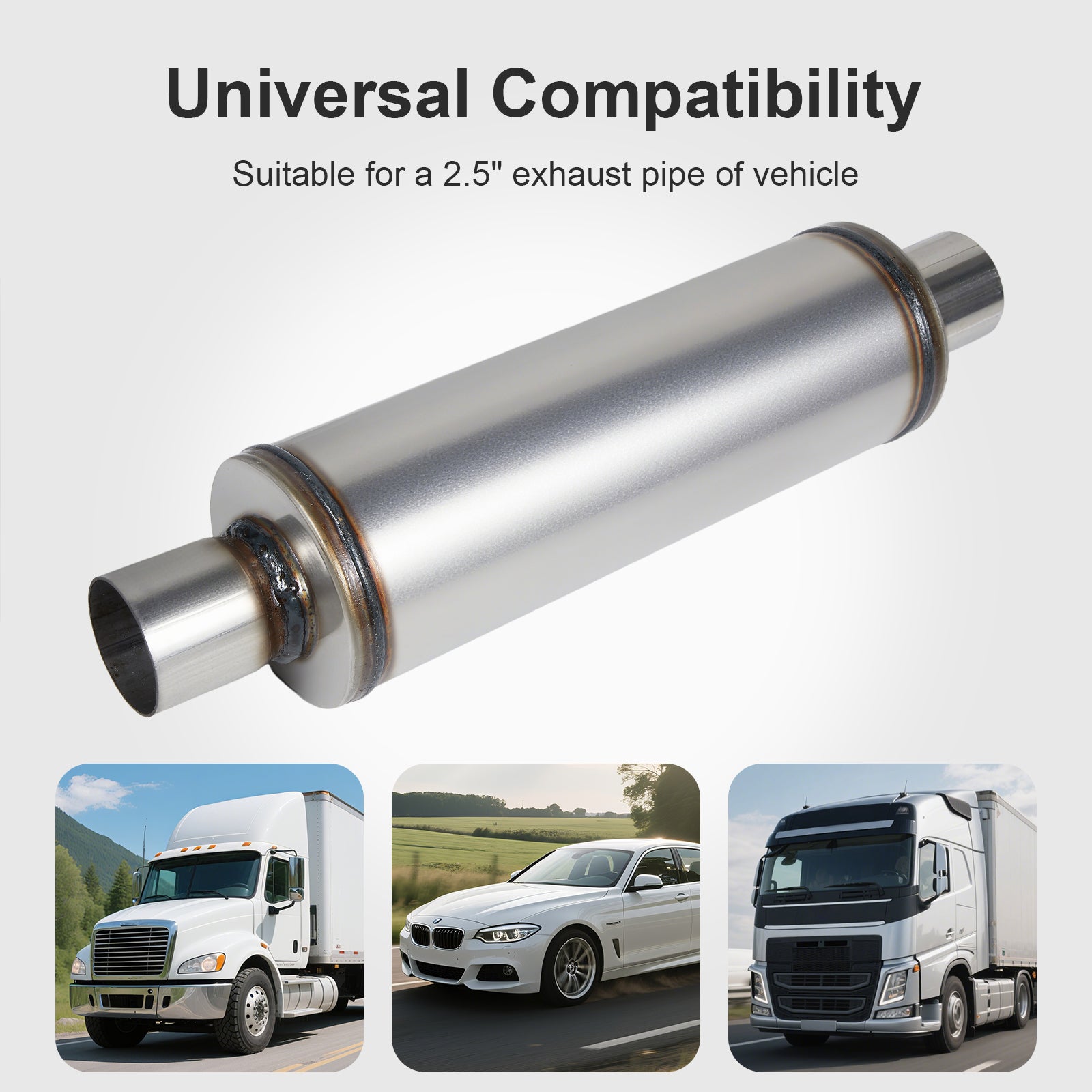 Cylindrical Stainless Chambered Muffler – Textured Finish – 2.25", 2.5" (J Series)