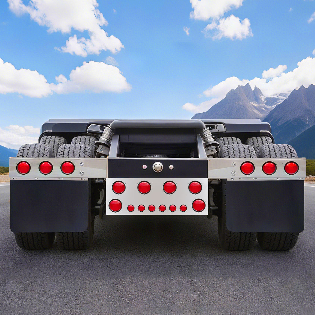 34" Chrome Stainless Steel Rear Center Light Panel for Semi Trucks – 6 Large + 6 Small Light Cutouts (PR-9006SS)