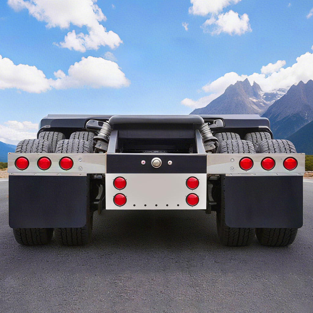 34" Chrome Stainless Steel Rear Center Light Panel for Semi Trucks – 4 Large + 5 Mini LED Cutouts (PR-9007SS)