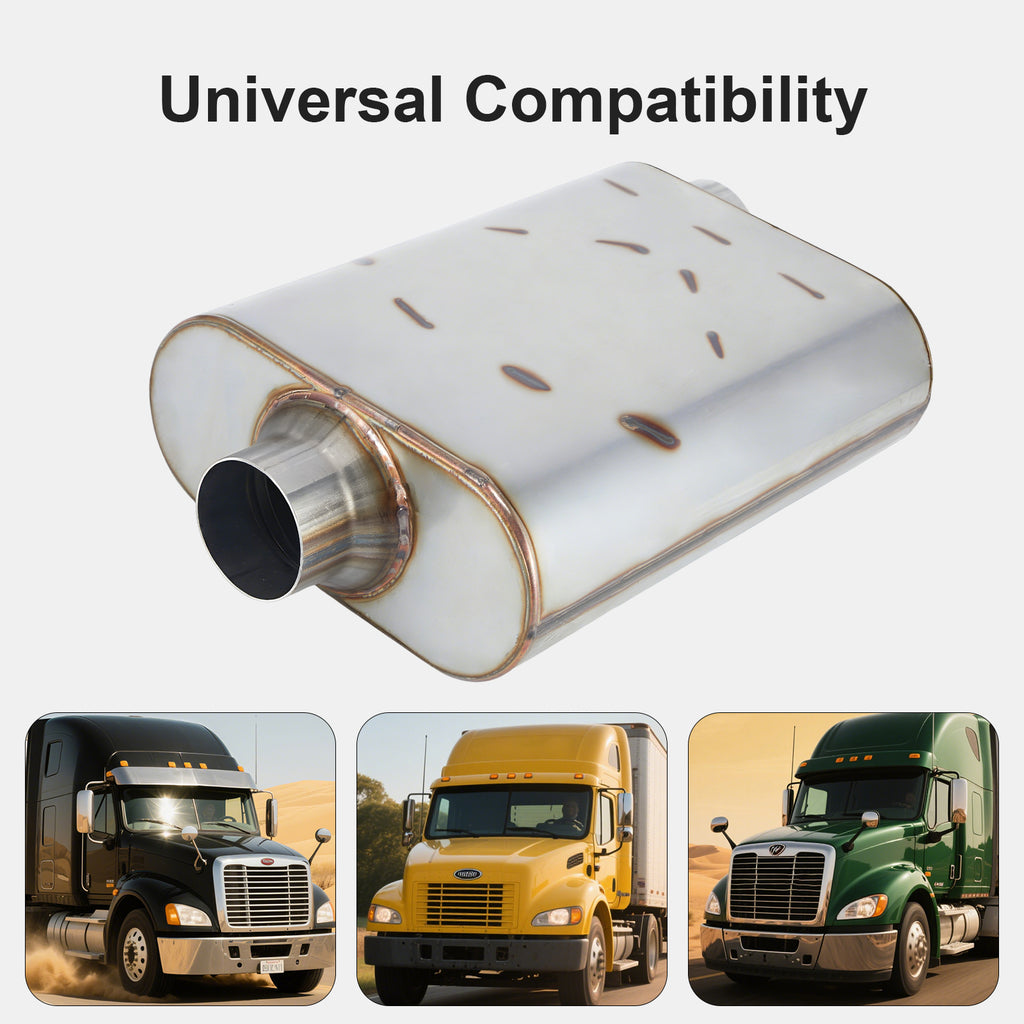 Stainless Chambered Performance Muffler – Standard Body, Offset-In / Offset-Out – Stainless or Black (PL-O1725-A23)