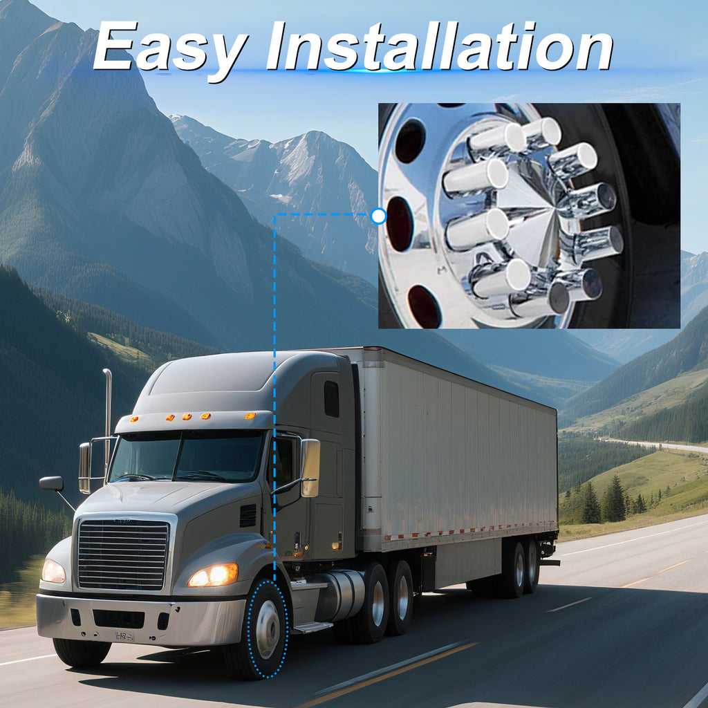 Chrome Smooth-Dome Screw-On Front Axle Hub Cover Kit for Semi Trucks – 33 mm, 2 Front Covers + 20 Spare Nut Covers + Install Tool (PL-05-SCREW-FT)