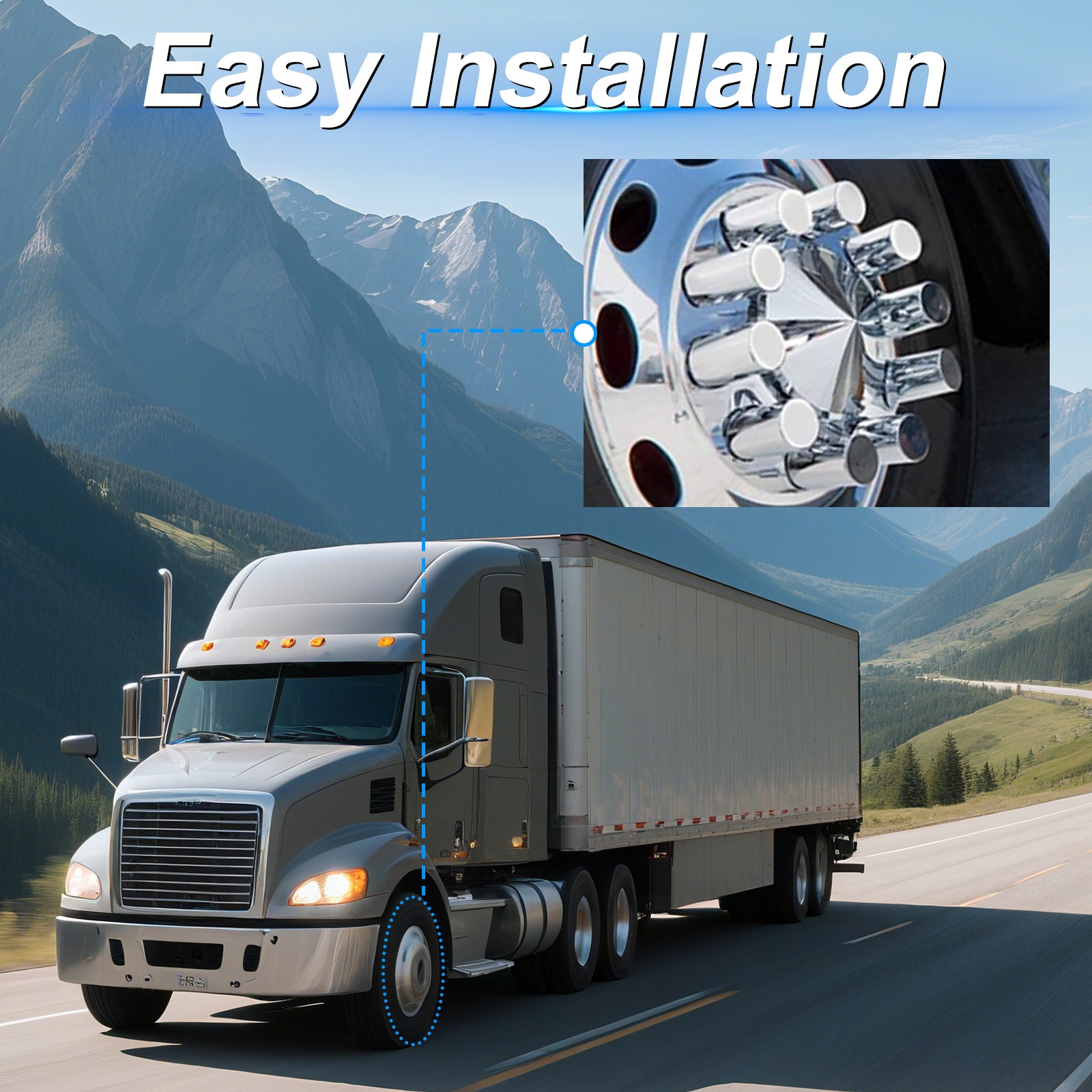 Chrome Smooth-Dome Screw-On Front Axle Hub Cover Kit for Semi Trucks – 33 mm, 2 Front Covers + 20 Spare Nut Covers + Install Tool (PL-05-SCREW-FT)