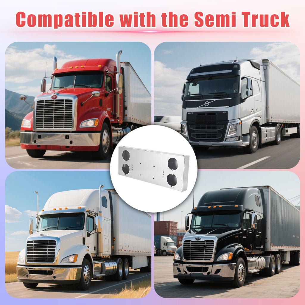34" Chrome Stainless Steel Rear Center Light Panel for Semi Trucks – 4 Large 4" Corner Lights (PR-9010SS)