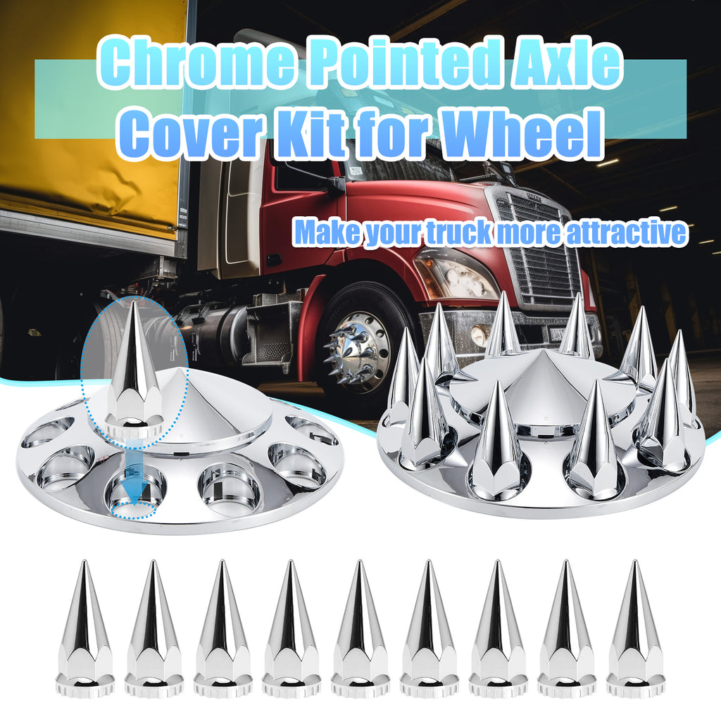Chrome Spiked Front Axle Hub Cover Set for Semi Trucks – Push-On, 33 mm, 2-Piece Kit with Install Tool (PL-03-PUSH-FT)