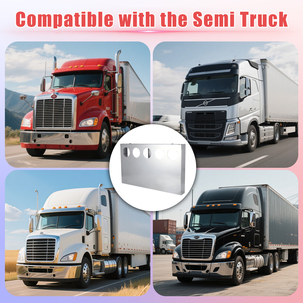 33" Chrome Stainless Steel Tall Rear Light Panel for Semi Trucks – 5 Large 4" Light Cutouts (PR-9011SS)
