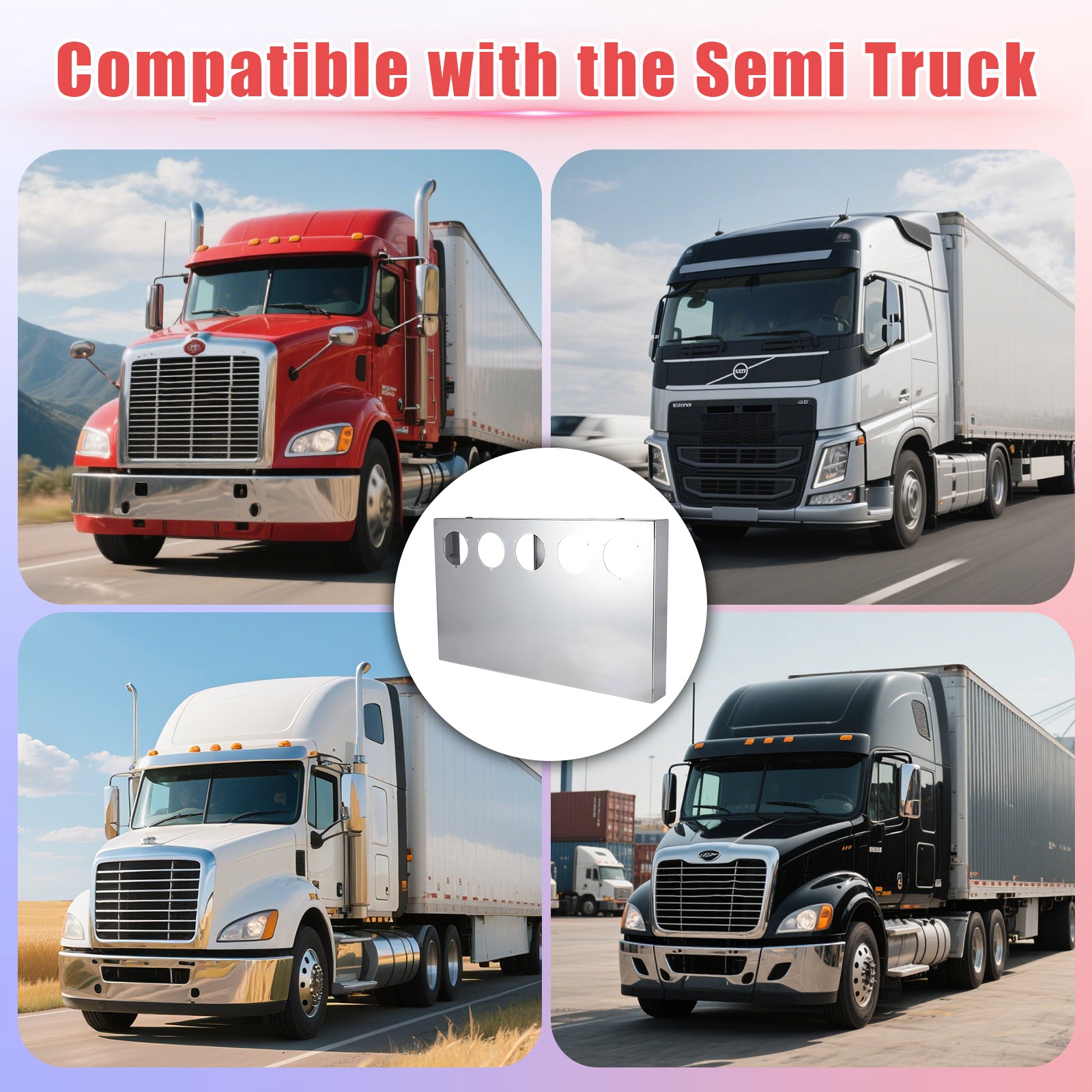 33" Chrome Stainless Steel Tall Rear Light Panel for Semi Trucks – 5 Large 4" Light Cutouts (PR-9011SS)