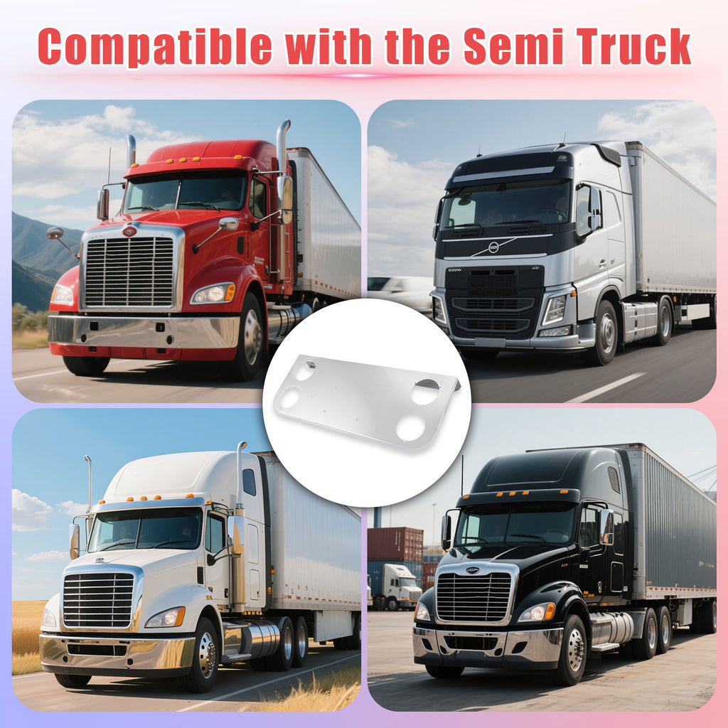 34" Chrome Stainless Steel Rear Center License Plate Panel for Semi Trucks – 4 Large 4" Light Cutouts (PR-9004SS)