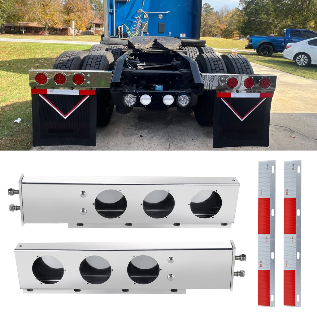 Polished Stainless Mud Flap Bracket Light Housing – 30" with 4" Round Cutouts – Pair