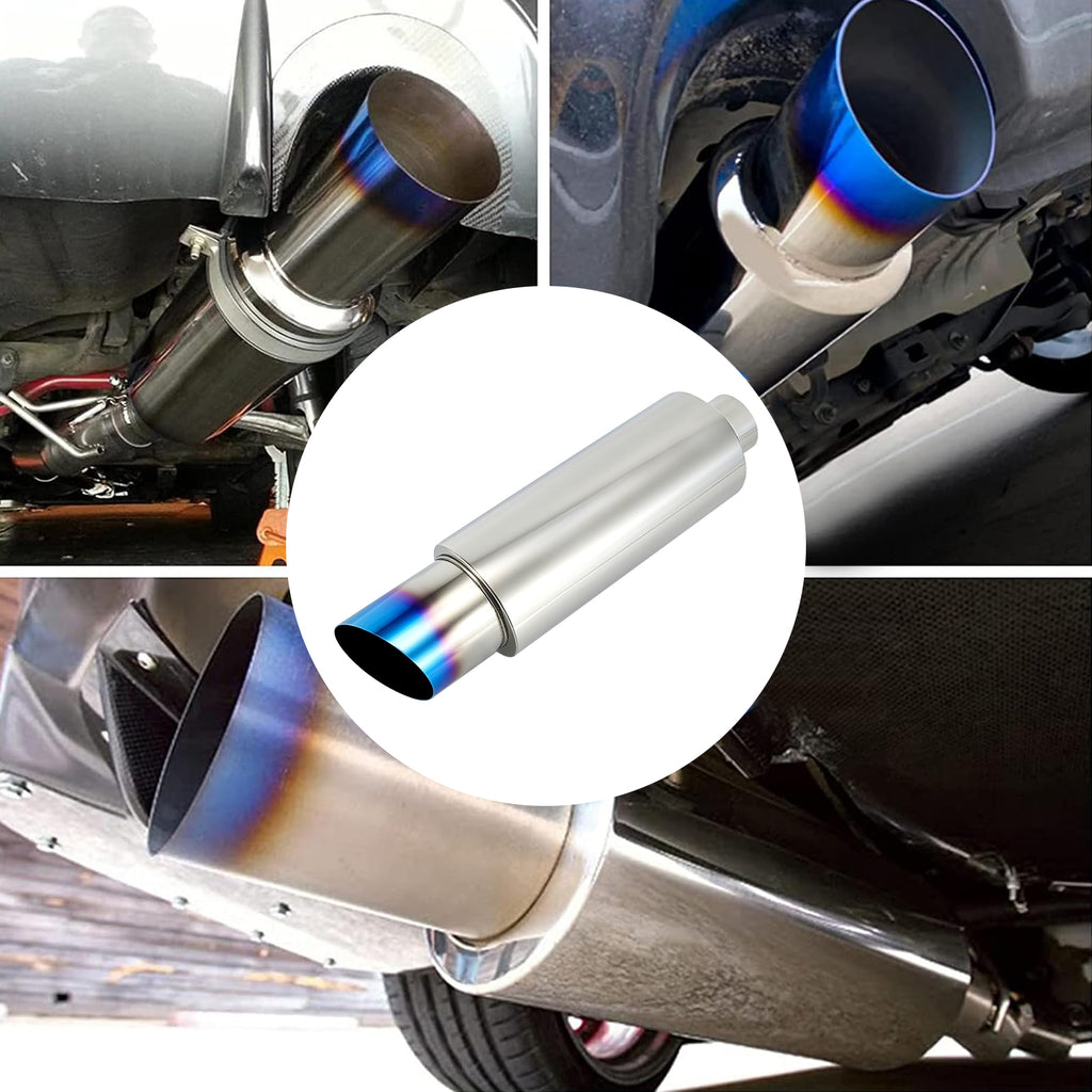 Cannon-Style Stainless Performance Muffler – Burnt-Blue Titanium-Look Tip – Universal Fit, 2", 2.25", 2.5", 3" Inlet (B Series)