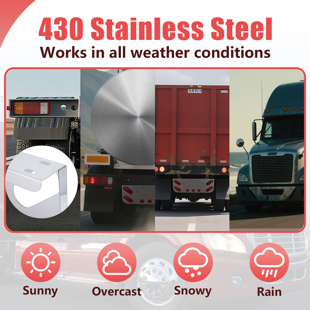 34" Chrome Stainless Steel Rear Center License Plate Panel for Semi Trucks – 4 Round + 4 Oblong Light Cutouts (PR-9003SS)