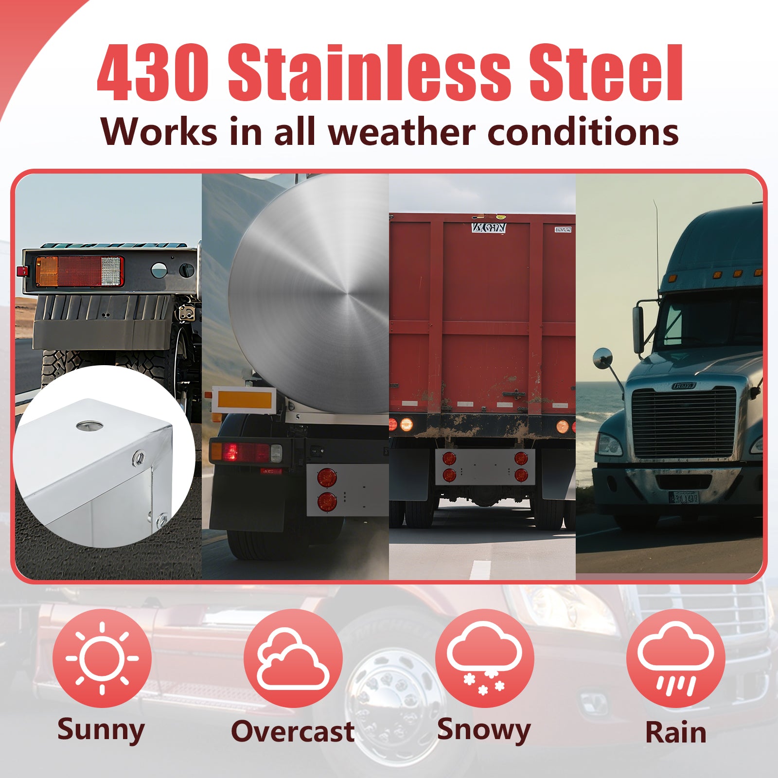 34" Chrome Stainless Steel Rear Center Light Panel for Semi Trucks – 4 Large 4" Corner Lights (PR-9010SS)