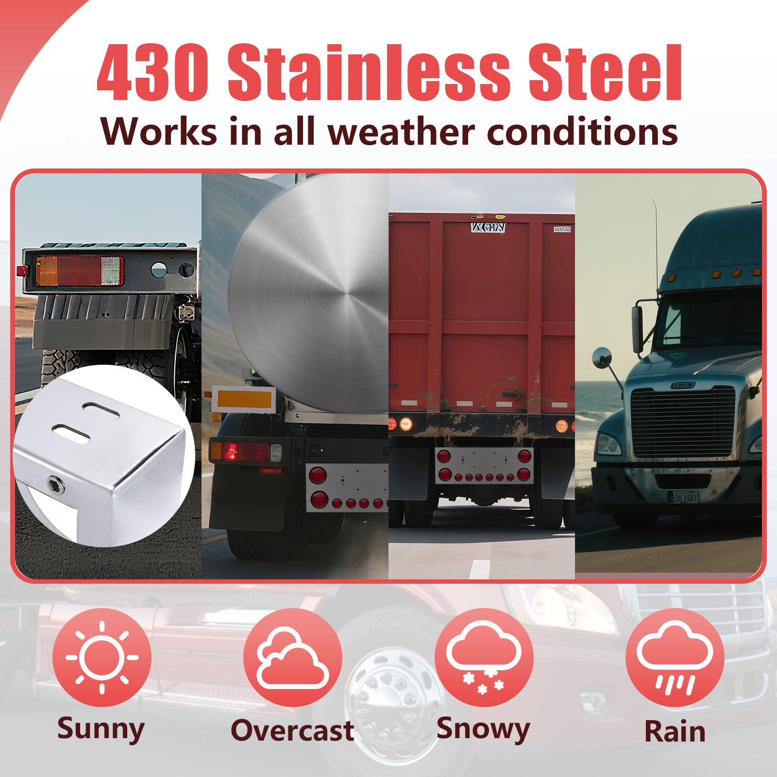 34" Chrome Stainless Steel Rear Center License Plate Panel for Semi Trucks – 4 Large + 7 Small Light Cutouts (PR-9005SS)
