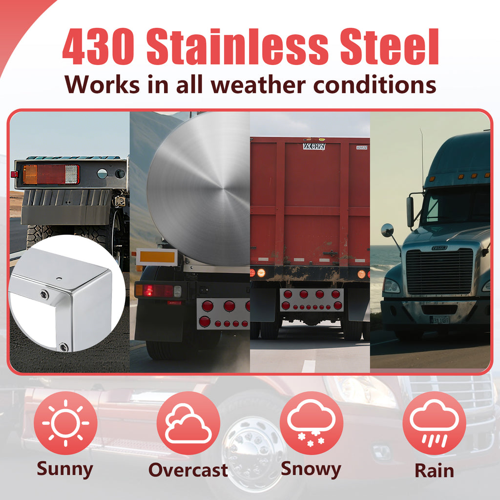 34" Chrome Stainless Steel Rear Center Light Panel for Semi Trucks – 6 Large + 6 Small Light Cutouts (PR-9006SS)