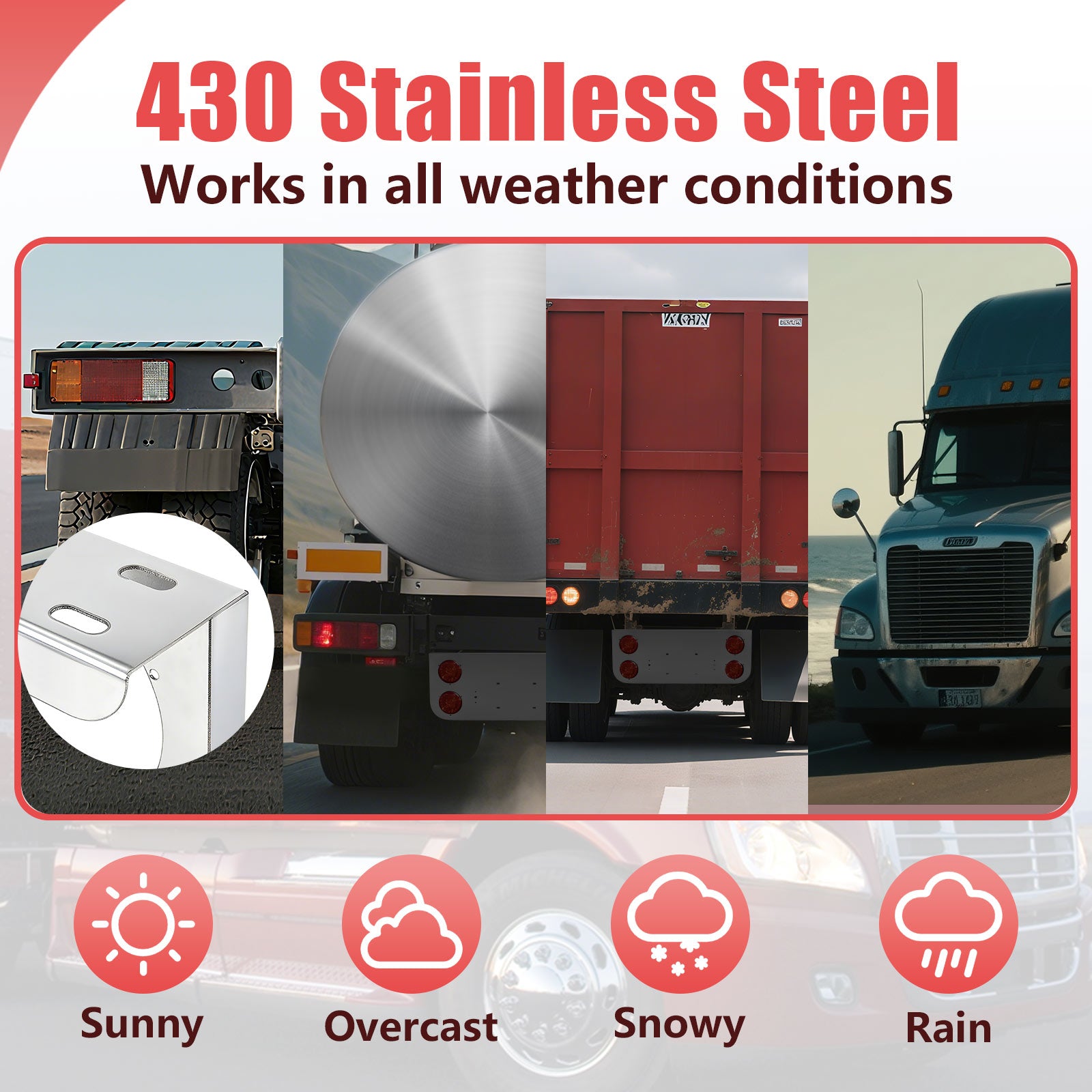 34" Chrome Stainless Steel Rear Center License Plate Panel for Semi Trucks – 4 Large 4" Light Cutouts (PR-9004SS)