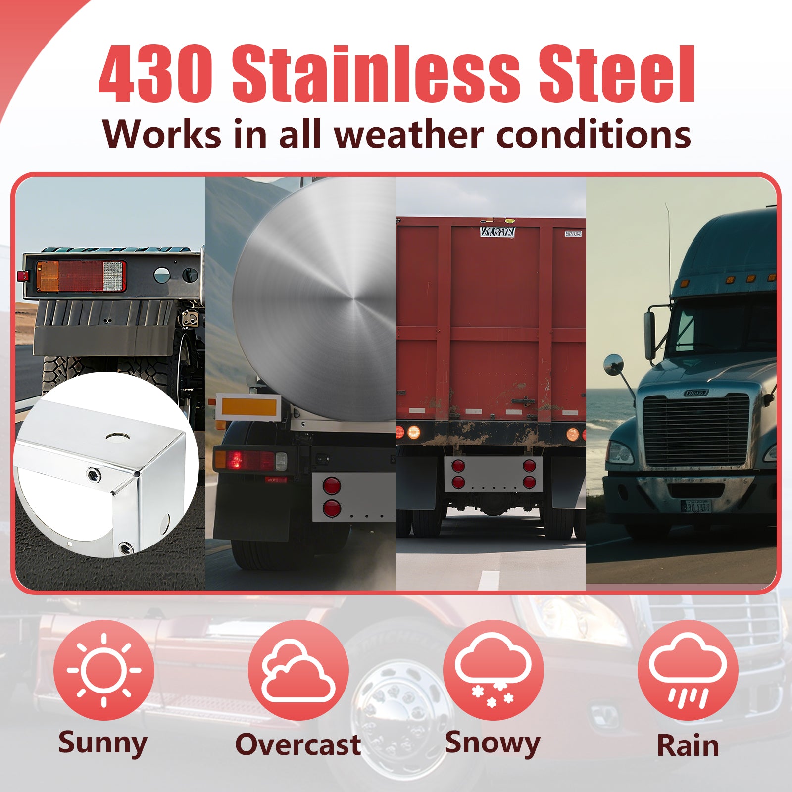 34" Chrome Stainless Steel Rear Center Light Panel for Semi Trucks – 4 Large + 5 Mini LED Cutouts (PR-9007SS)