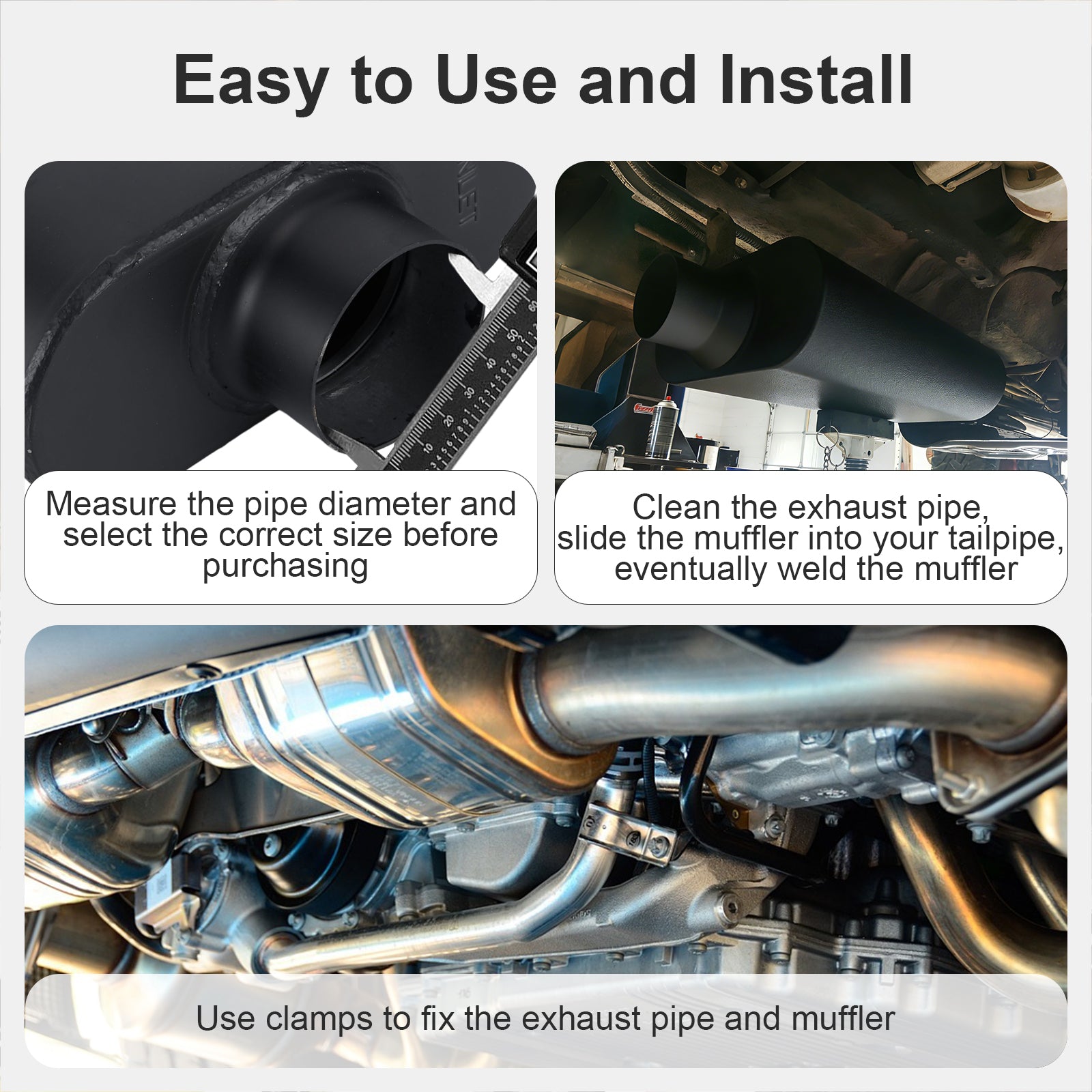 Black Chambered Performance Muffler – Standard Body, Single-In / DUAL-Outlet (PL-173D25BK-A44)