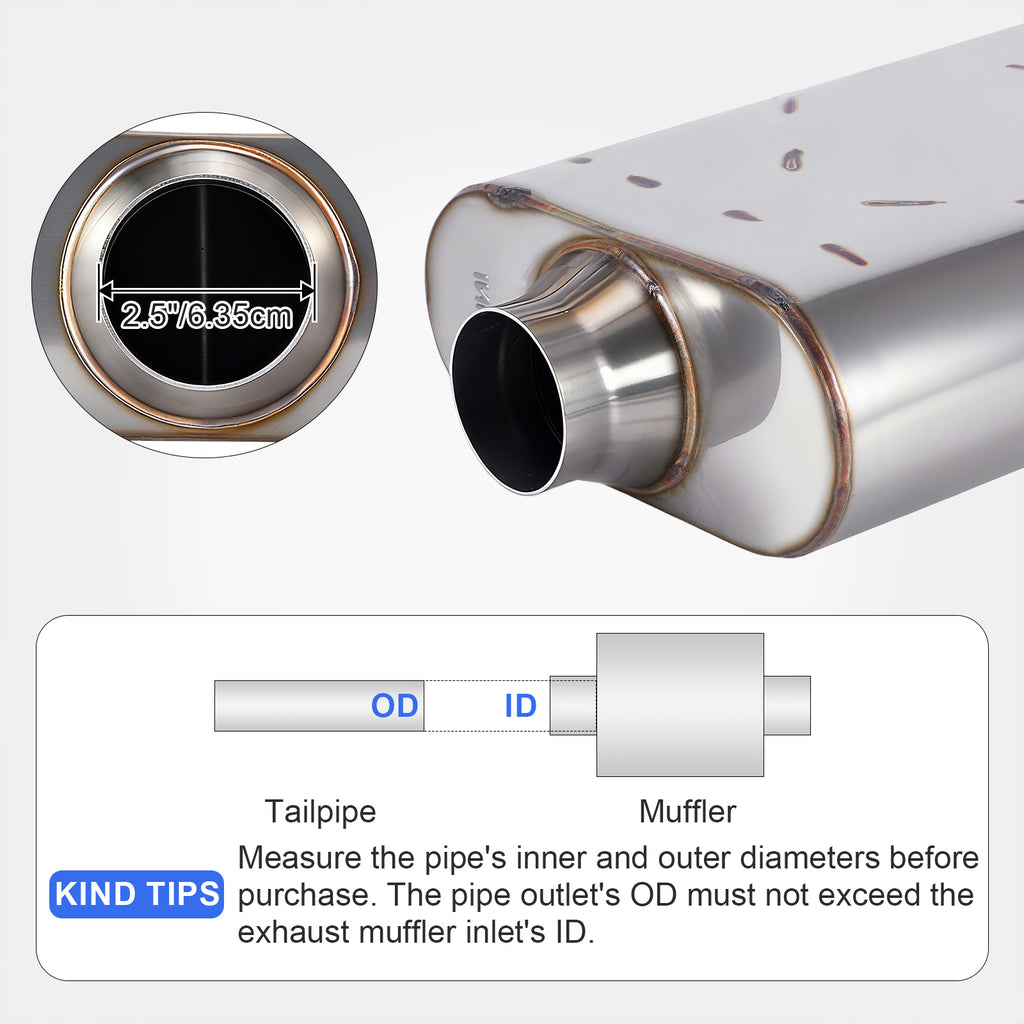 Chambered Performance Muffler – Standard Body, Center-In / Center-Out – 2.5", 3" – Stainless or Black (A Series)