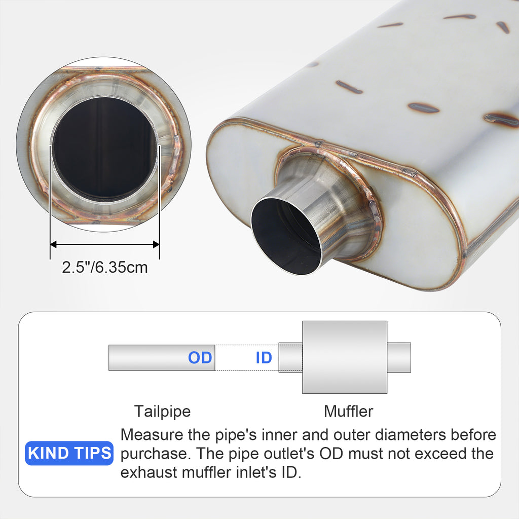 Stainless Chambered Performance Muffler – Standard Body, Offset-In / Offset-Out – Stainless or Black (PL-O1725-A23)