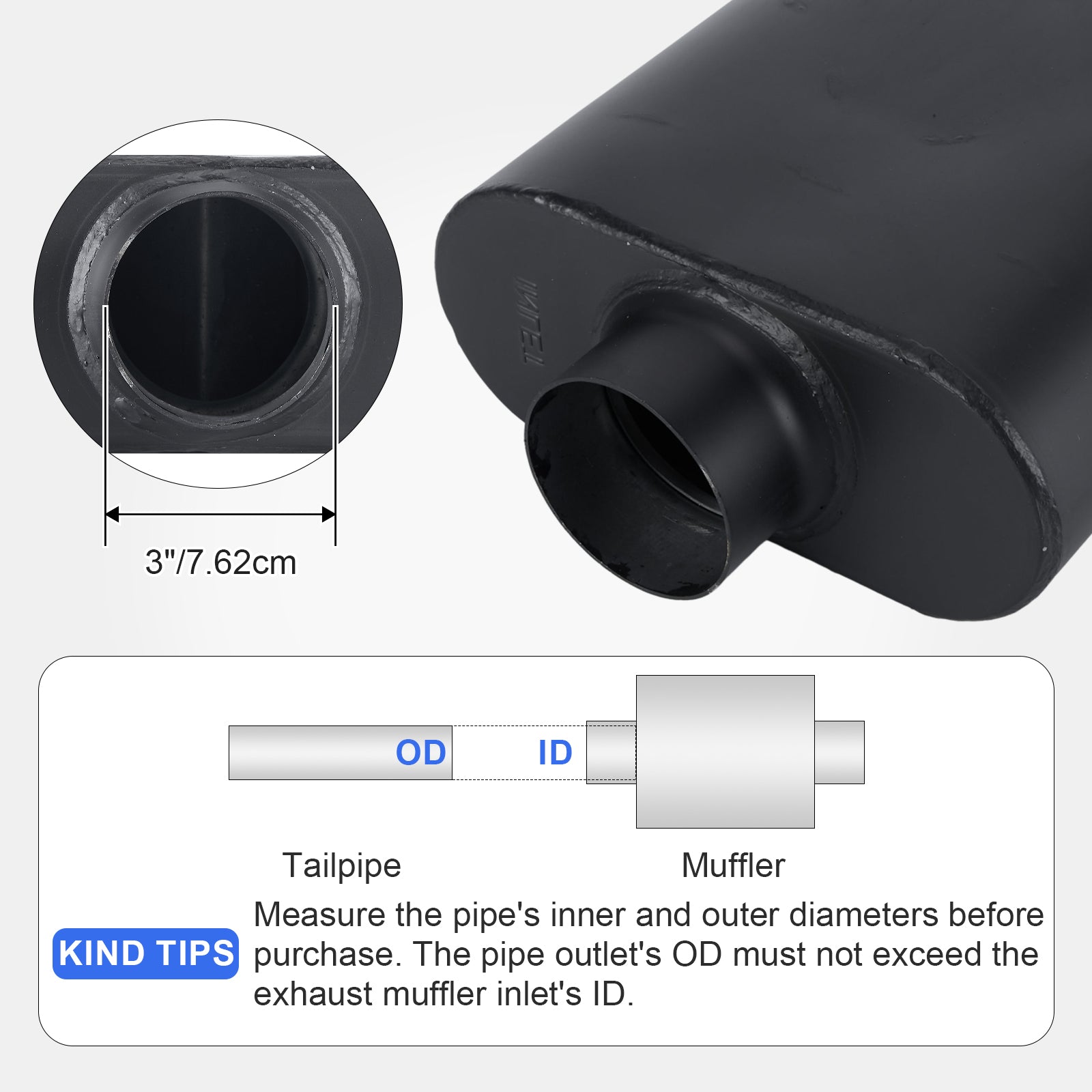Black Chambered Performance Muffler – Standard Body, Single-In / DUAL-Outlet (PL-173D25BK-A44)
