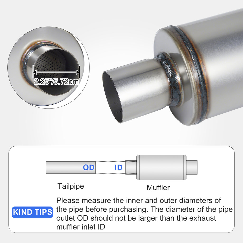 Cylindrical Stainless Chambered Muffler – Textured Finish – 2.25", 2.5" (J Series)