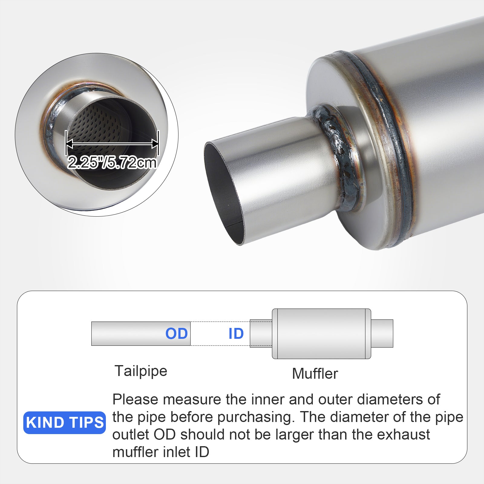 Cylindrical Stainless Chambered Muffler – Textured Finish – 2.25", 2.5" (J Series)