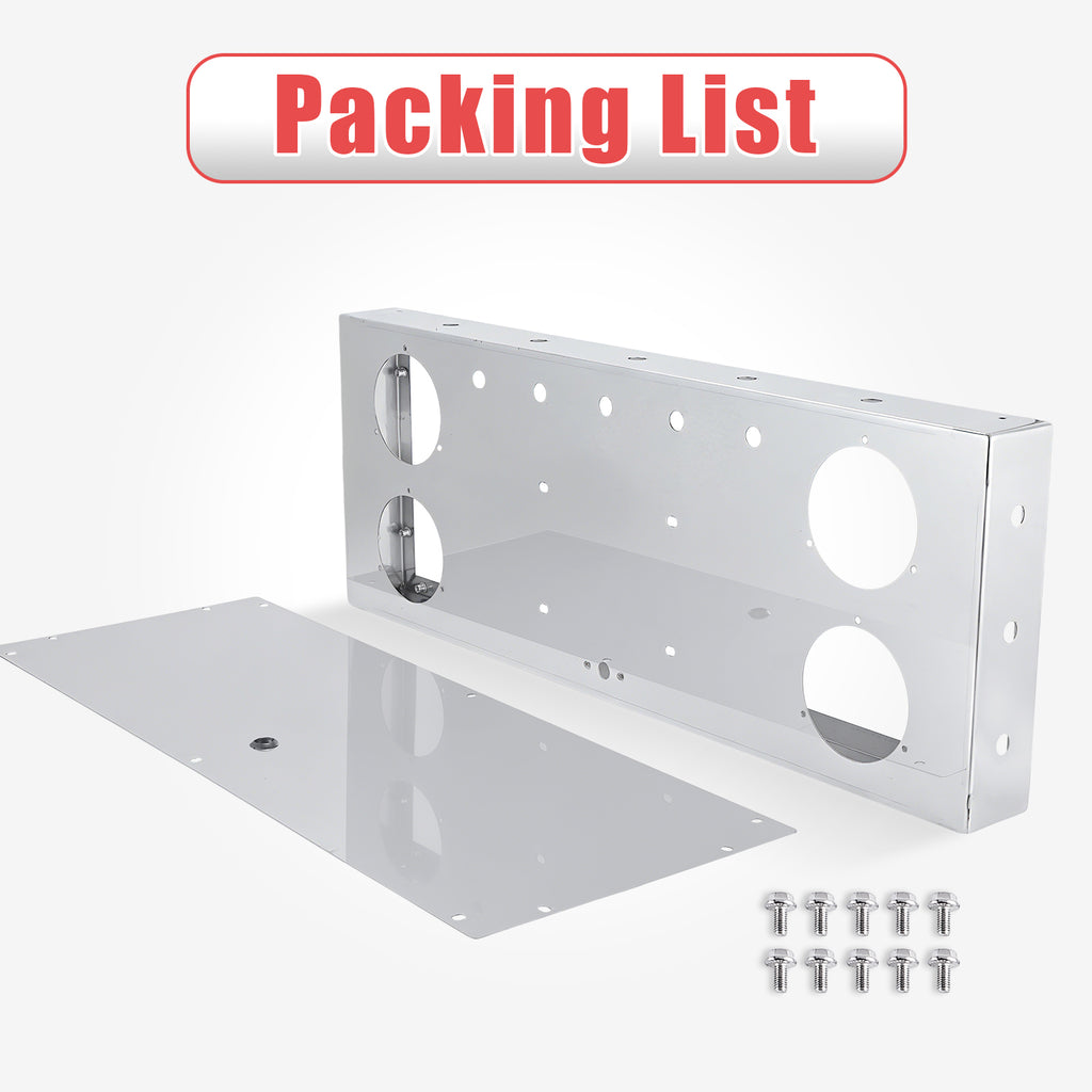 34" Chrome Stainless Steel Rear Center Light Panel for Semi Trucks – 4 Large Corner Lights + Mini LED Holes (PR-9009SS)