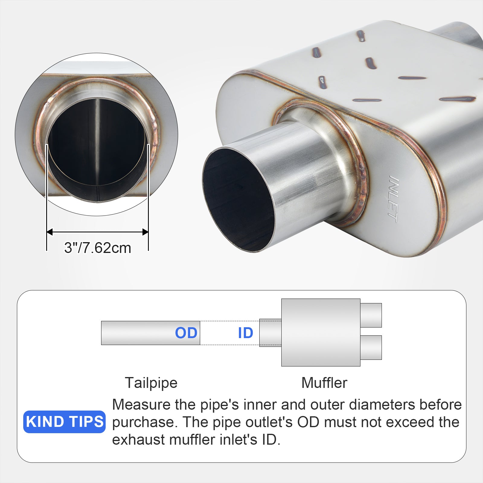 Stainless Chambered Performance Muffler – Compact Body, Single-In / DUAL-Outlet (PL-133D225-A8)