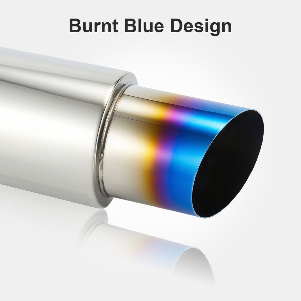 Cannon-Style Stainless Performance Muffler – Burnt-Blue Titanium-Look Tip – Universal Fit, 2", 2.25", 2.5", 3" Inlet (B Series)