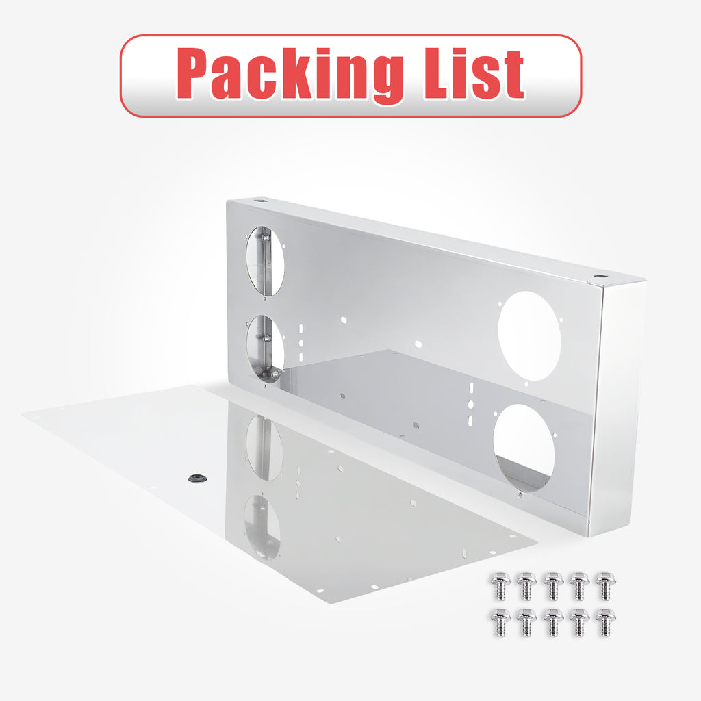 34" Chrome Stainless Steel Rear Center Light Panel for Semi Trucks – 4 Large 4" Corner Lights (PR-9010SS)
