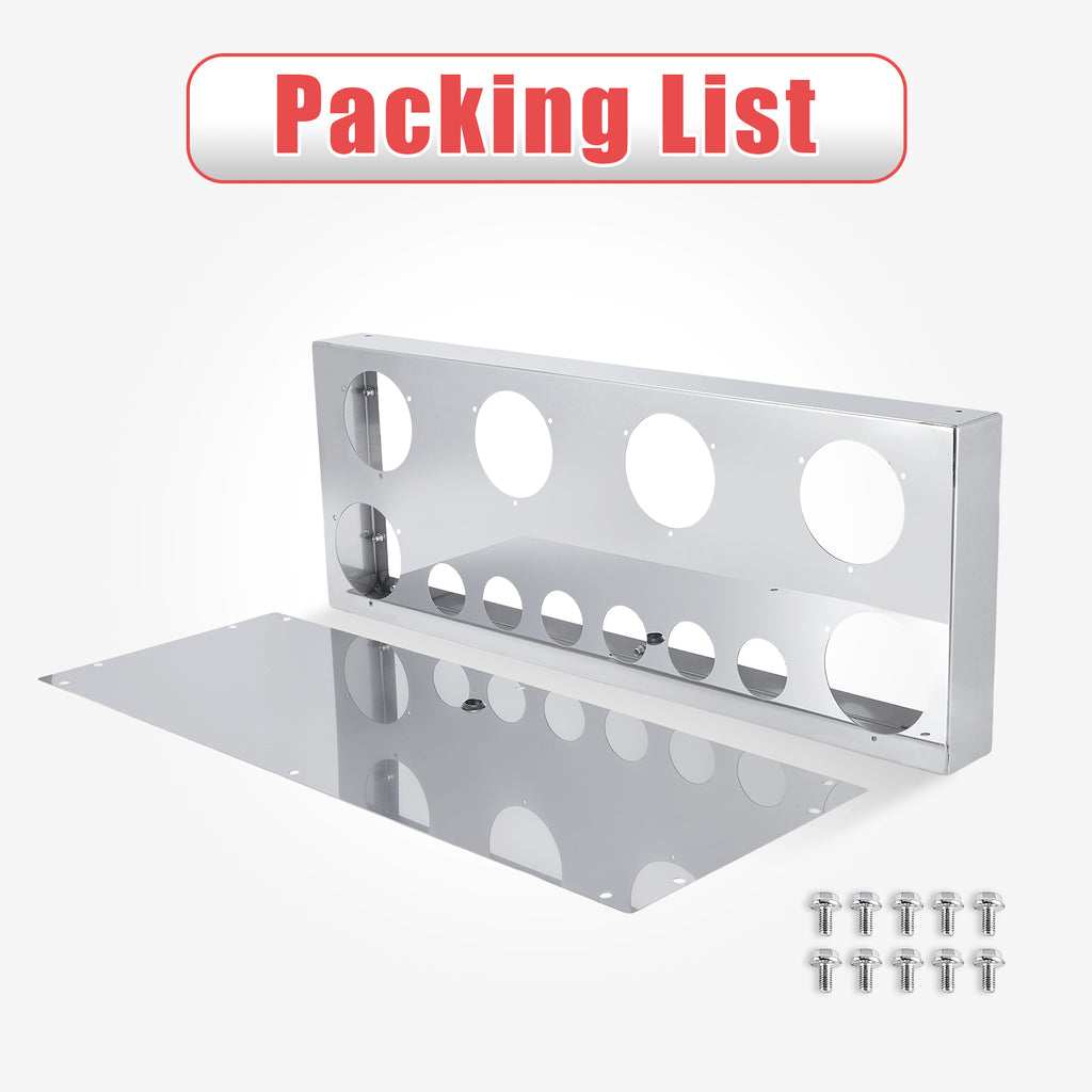 34" Chrome Stainless Steel Rear Center Light Panel for Semi Trucks – 6 Large + 6 Small Light Cutouts (PR-9006SS)