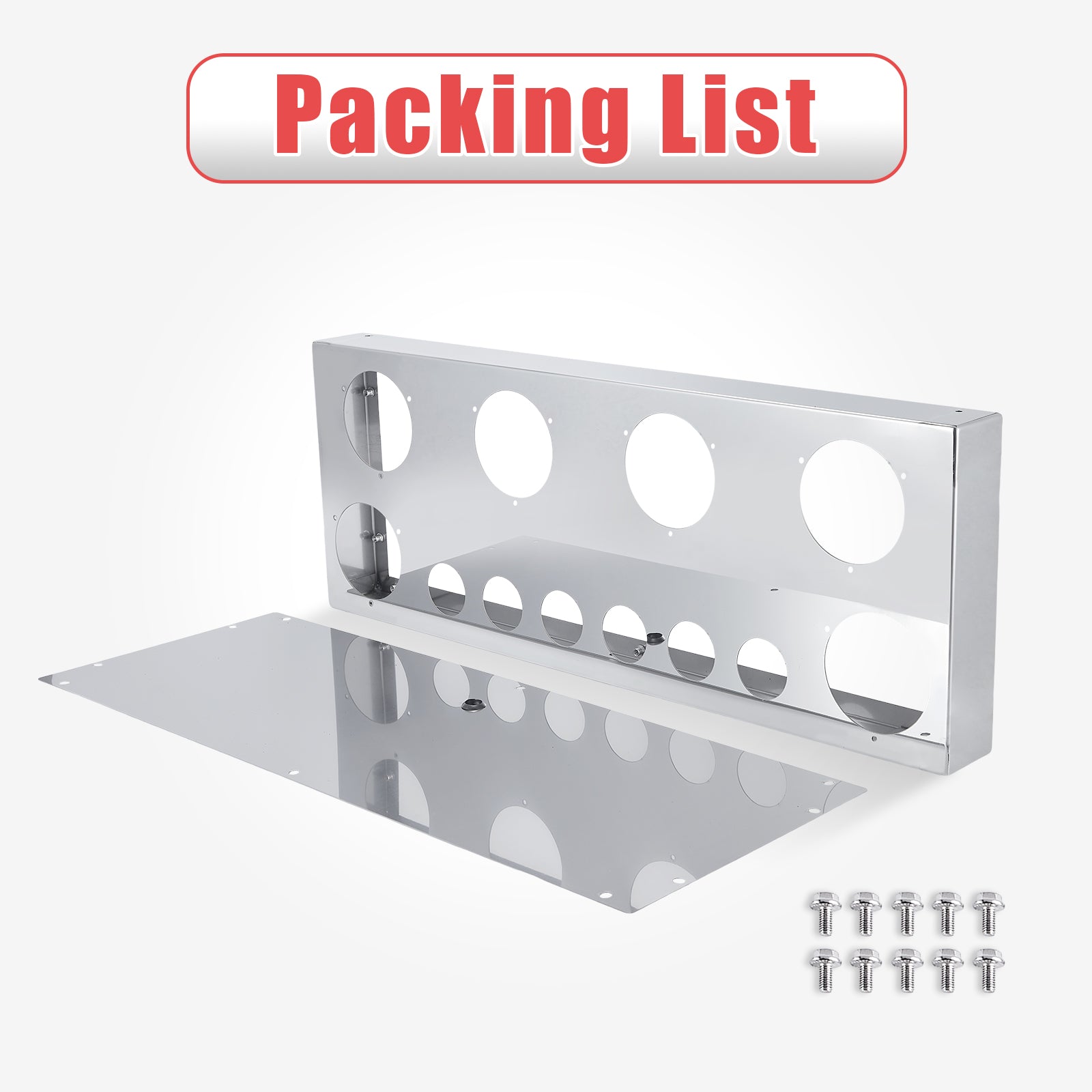34" Chrome Stainless Steel Rear Center Light Panel for Semi Trucks – 6 Large + 6 Small Light Cutouts (PR-9006SS)