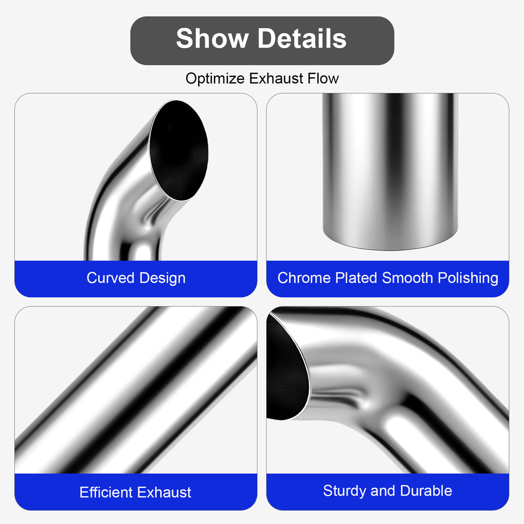 Chrome Curved Exhaust Stack – 6" Diameter – 18", 24", 36", 48" Lengths – Truck Smokestack