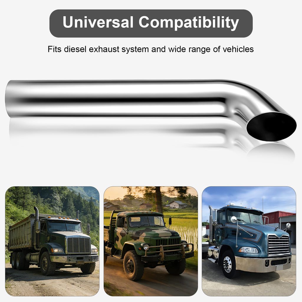 Chrome Curved Exhaust Stack – 6" Diameter – 18", 24", 36", 48" Lengths – Truck Smokestack