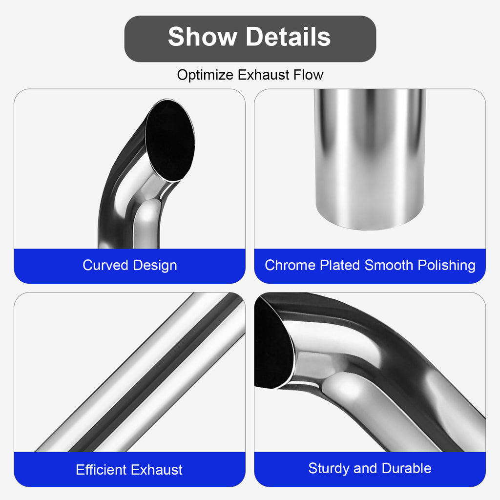 Chrome Curved Exhaust Stack – 6" Diameter – 18", 24", 36", 48" Lengths – Truck Smokestack