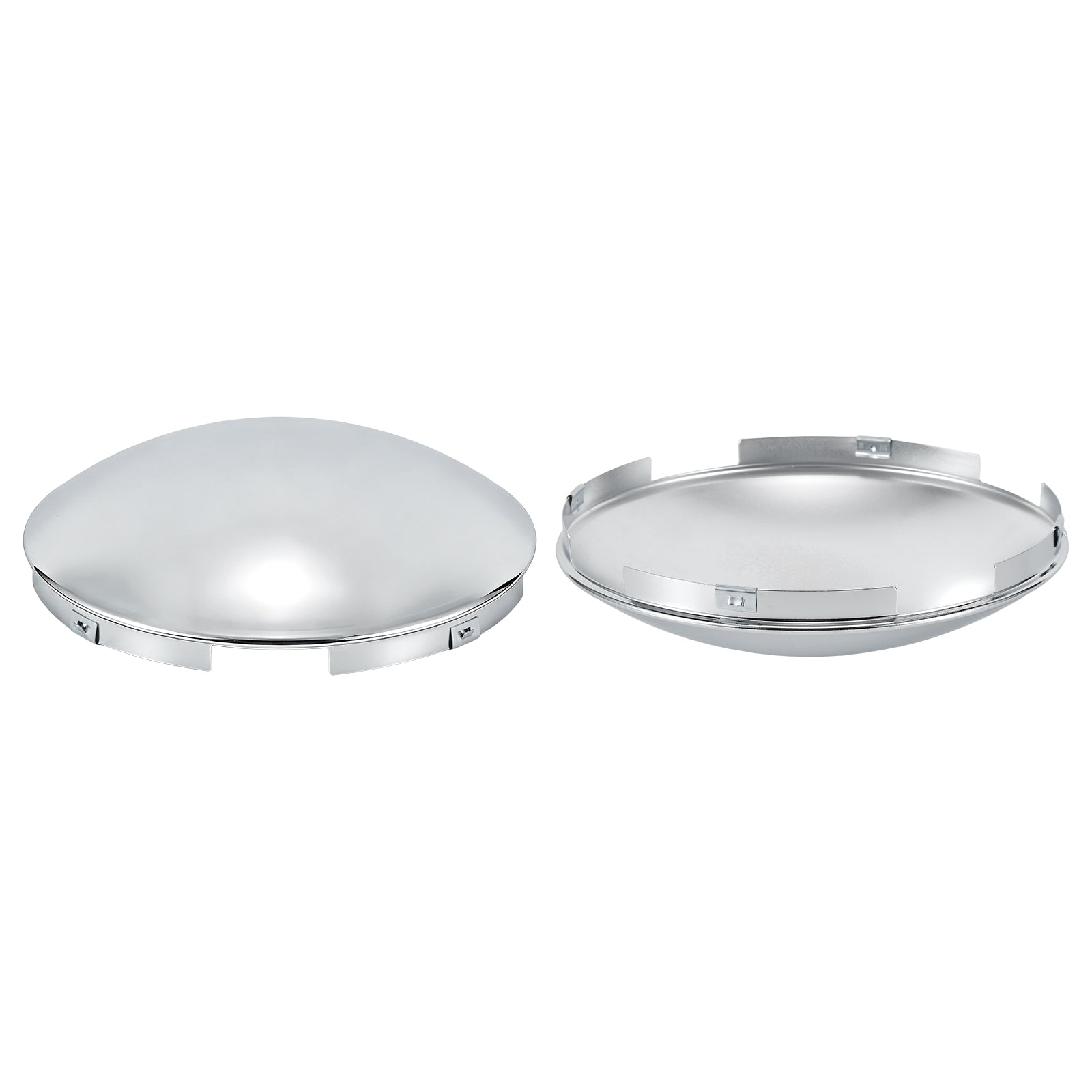 Chrome Front Axle Hub Cover – Dome Style, 4 Clips – 8.9" OD / 8.6" ID (H1F85N4-H50)