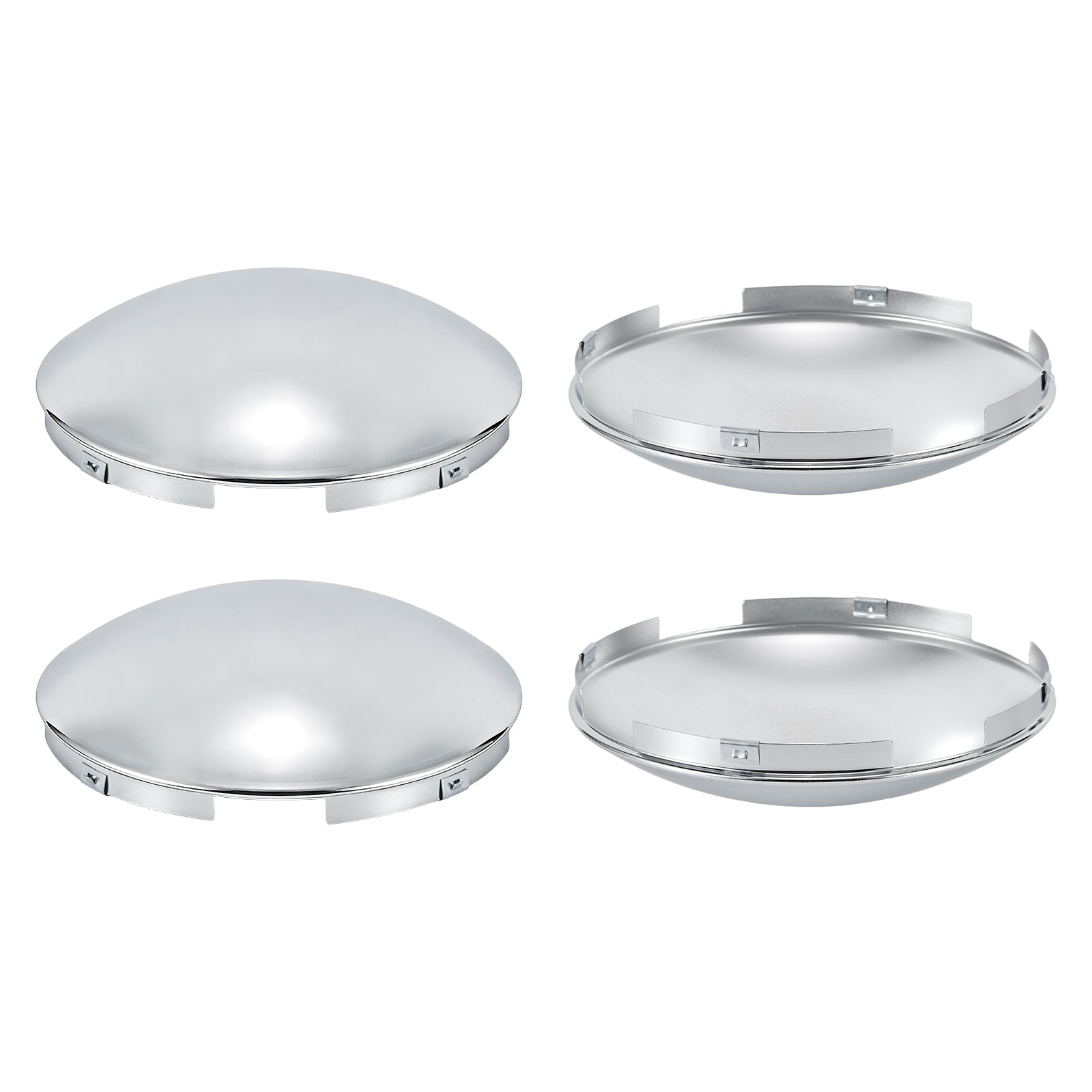 Chrome Front Axle Hub Cover – Dome Style, 4 Clips – 8.9" OD / 8.6" ID (H1F85N4-H50)
