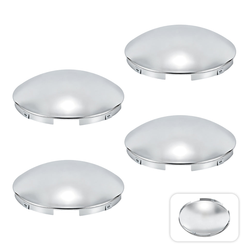 Chrome Front Axle Hub Cover – Dome Style, 4 Clips – 8.9" OD / 8.6" ID (H1F85N4-H50)